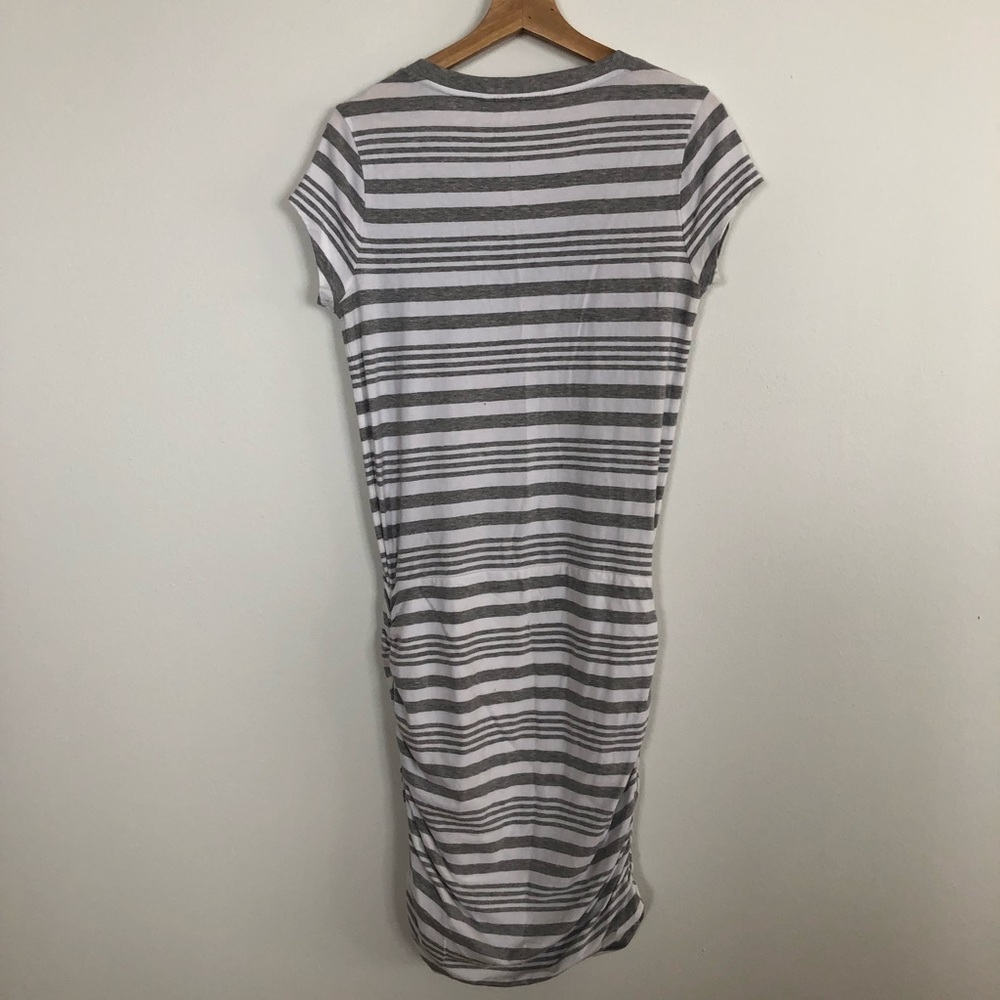 Athleta Topanga V-neck gray striped ruched jersey knit dress size small - Picture 3 of 6